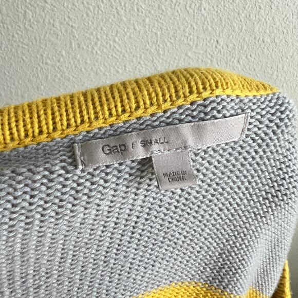 Gap Striped A-Line Sweater Women's S Rain Slicker Yellow Gray Knit Fold Cuff - Picture 6 of 7